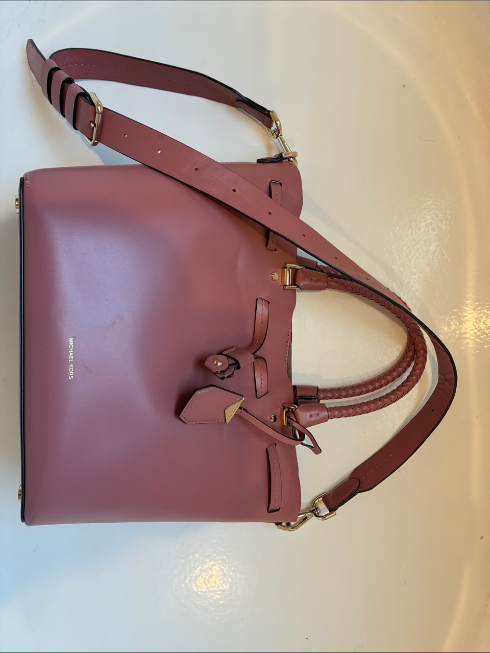 Michael Kors Mauve-Pink / Dusty Rose Leather bad with Braided Handles